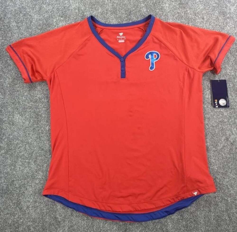 Fanatics Philadelphia Phillies Henley T-Shirt Size L Red MLB Women’s See Pics